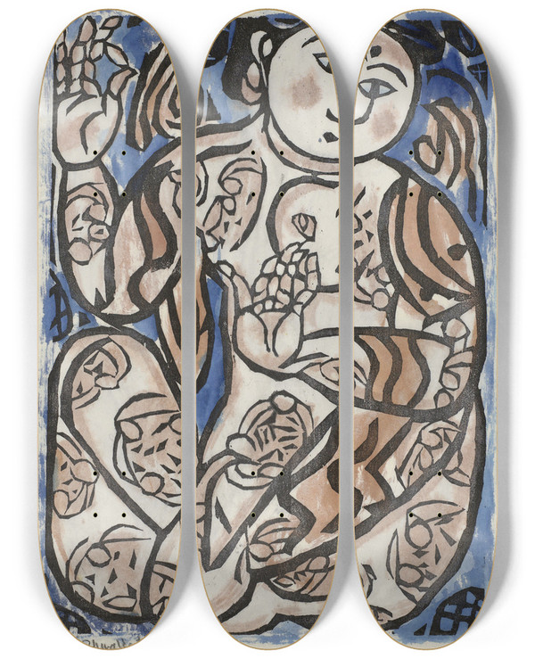 Triptych art skateboard deck of Munakata Shiko Prent by Munakata Shiko (1903-1975)