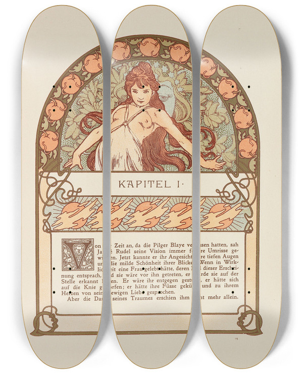 Triptych art skateboard deck of Alphonse Mucha Ilsee Princess Of Tripoli by Alphonse Mucha (1860-1939)