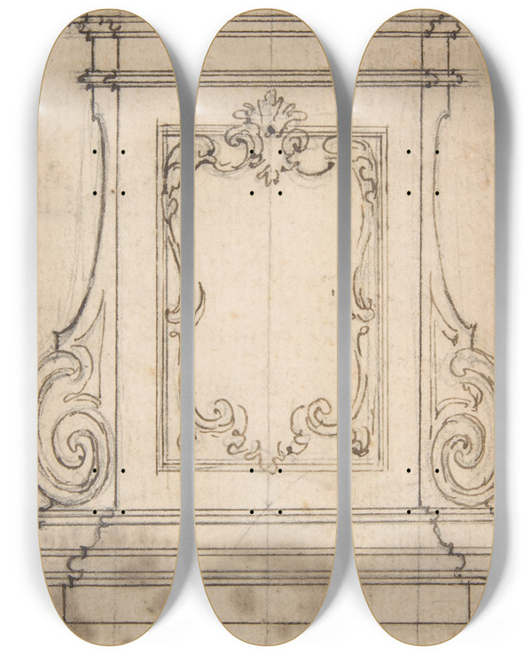 Triptych art skateboard deck of Giovanni Battista Foggini Design For A Pedestal by Giovanni Battista Foggini (1652-1725)