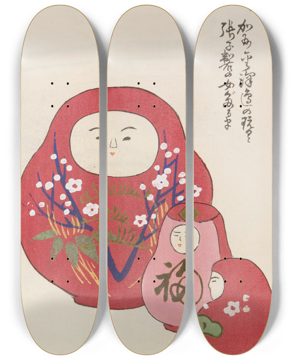Triptych art skateboard deck of Shimizu Seif Unai No Tomo Pl 190 by Shimizu Seifu (1851-1913)