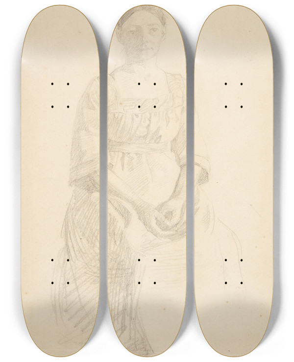 Triptych art skateboard deck of Peter Hansen Kunstnerens Hustru Sidder Model Til Portrt Af Fru Thora Karl Madsen Til Maleriet Faaborgmuseets Indvielse 191011 by Peter Hansen (1868-1928)