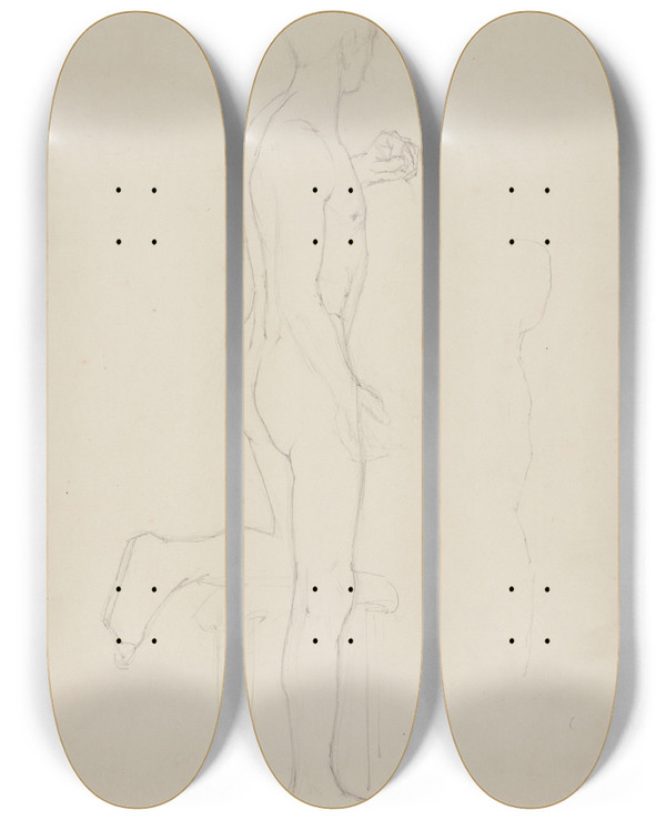 Triptych art skateboard deck of Stanisaw Cercha Akt Mski Szkic by Stanislaw Cercha (1867-1919)