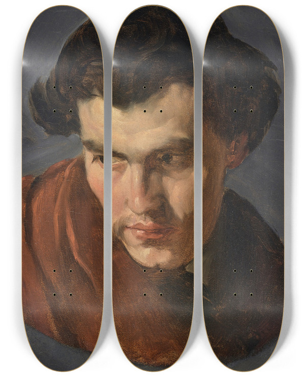 Triptych art skateboard deck of Anselm Feuerbach Selbstbildnis_1 by Anselm Feuerbach (1829-1880)