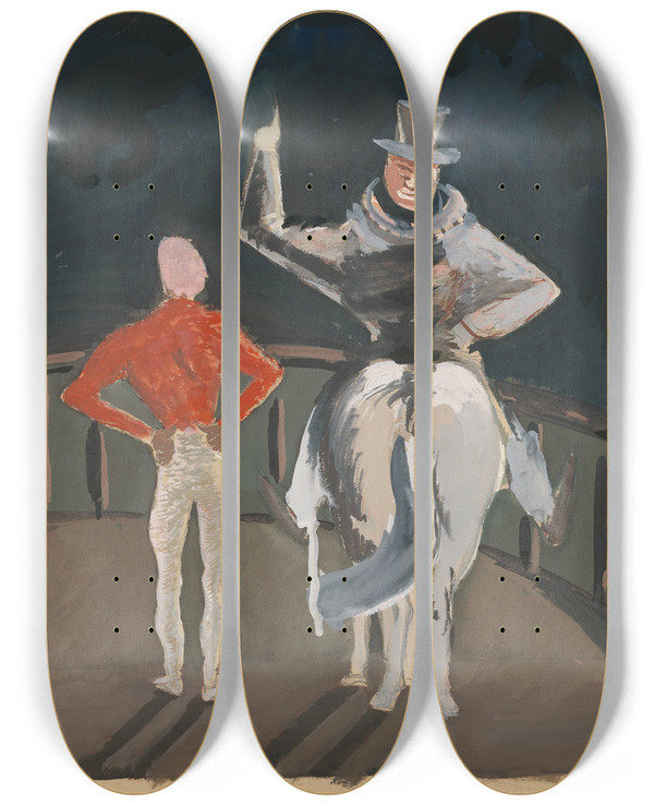 Triptych art skateboard deck of Cyprin Majernk Circus Motif by Cyprian Majernik (1909-1945)