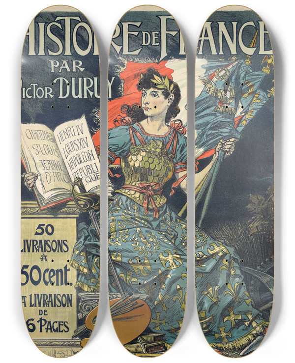 Triptych art skateboard deck of Eugne Grasset Histoire De France by Eugene Grasset (1841-1917)