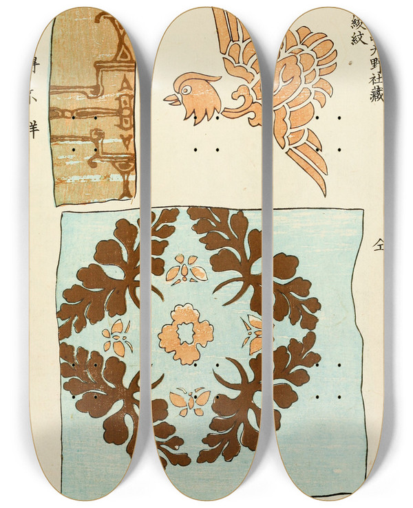 Triptych art skateboard deck of A F Stoddard Company Chinese Prints Pl34 by A F Stoddard Company (1871-1894)