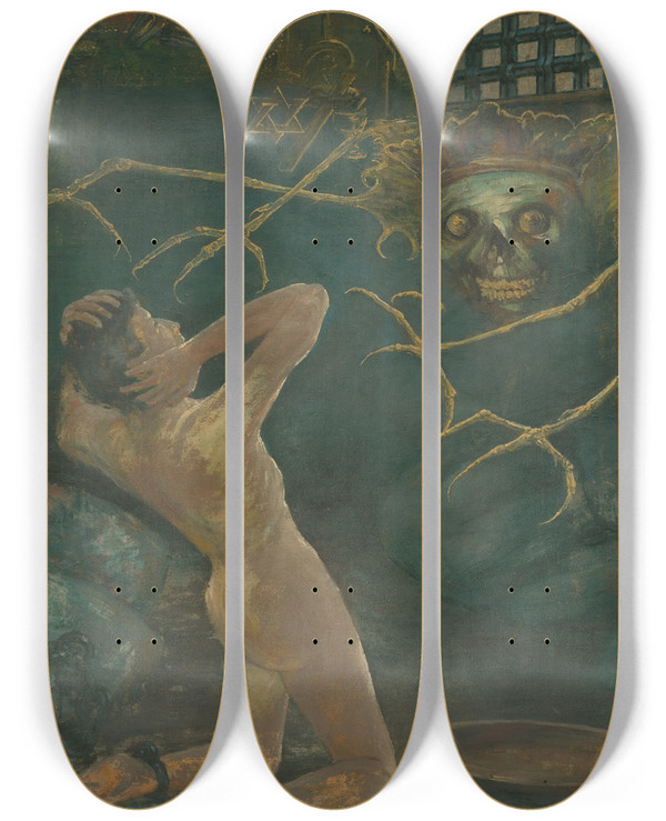 Triptych art skateboard deck of Tom Andrakovi Totalitarianism by Tomas Andraskovic (1871-1944)