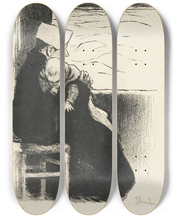 Triptych art skateboard deck of Thophile Alexandre Steinlen Femme De Chagrin by Theophile Alexandre Steinlen (1859-1923)