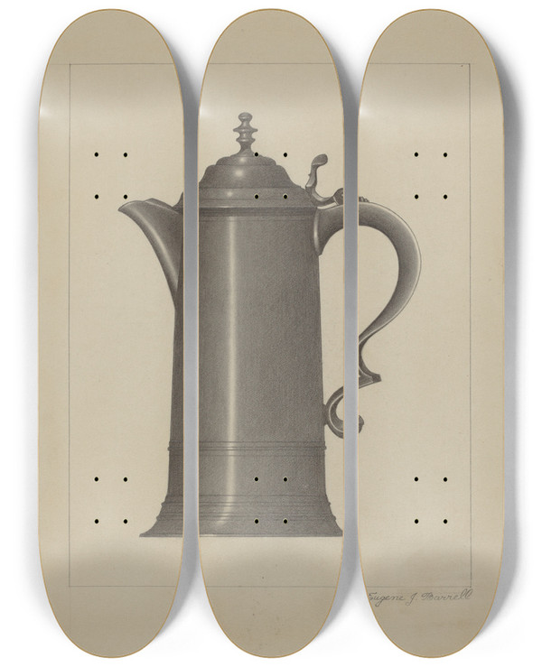 Triptych art skateboard deck of Eugene Barrell Pewter Flagon_3 by Eugene Barrell