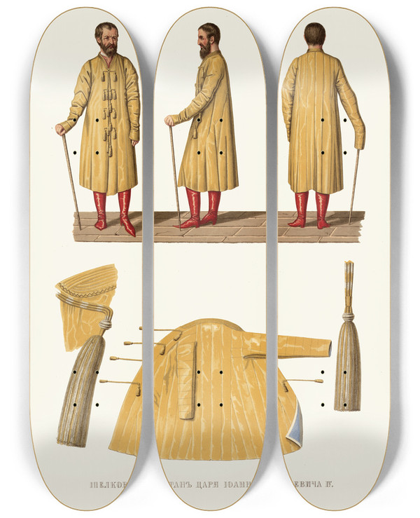 Triptych art skateboard deck of Fedor Grigoryevich Solntsev Shelkovyi Kaftan Tsaria Ioanna Vasilevicha Iv by Fedor Grigoryevich Solntsev (1801-1892)