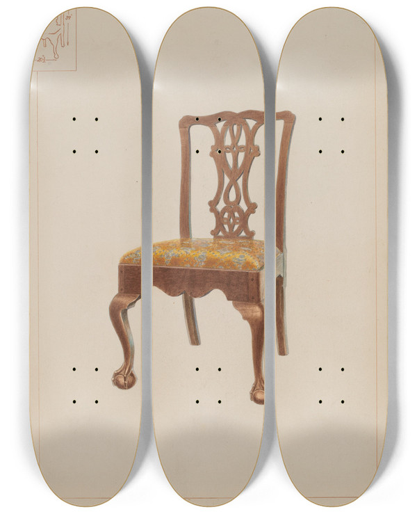 Triptych art skateboard deck of Edward L Loper Chair by Edward L Loper (1916-2011)