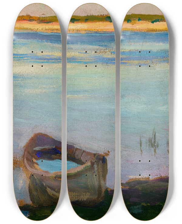 Triptych art skateboard deck of Jan Stanislawski Small Boat On The River by Jan Stanislawski (1860-1907)