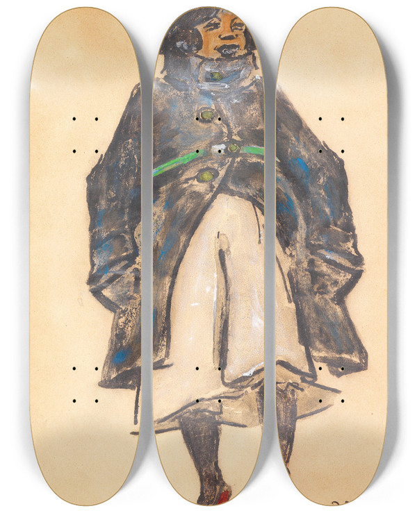 Triptych art skateboard deck of Heinrich Zille Mdchen by Heinrich Zille (1858-1929)