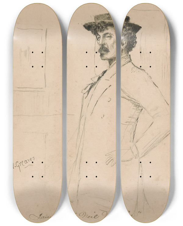 Triptych art skateboard deck of Walter Greaves Portrait Of James Whistler by Walter Greaves (1841-1930)