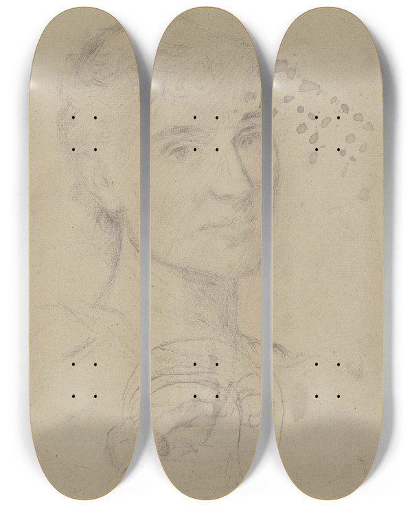 Triptych art skateboard deck of Otto Scholderer Bildnis Einer Jungen Frau by Otto Scholderer (1834-1902)