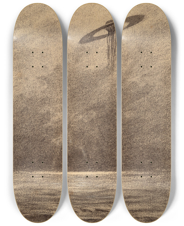 Triptych art skateboard deck of Henrique Alvim Corra Martian Flying Machine by Henrique Alvim Correa (1876-1910)
