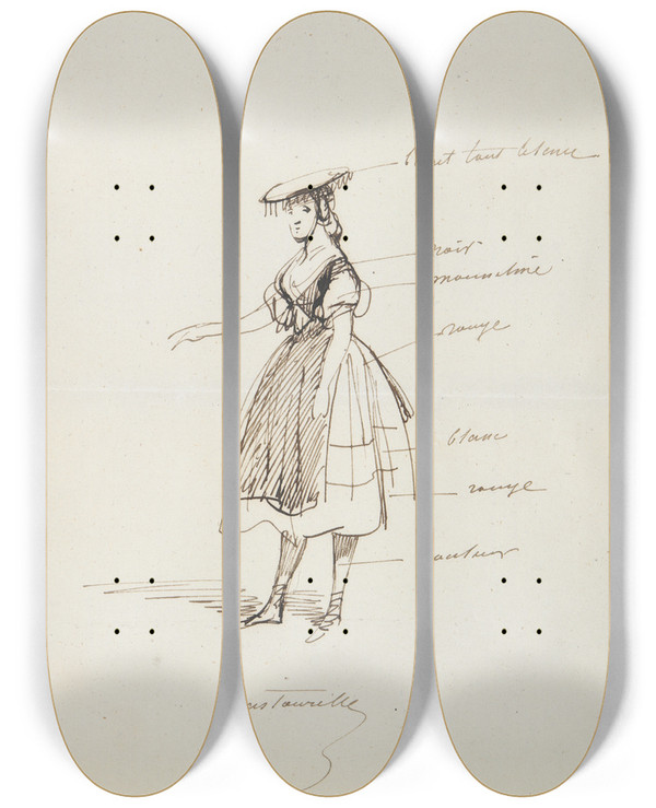 Triptych art skateboard deck of Paul Gavarni Pastourelle by Paul Gavarni (1804-1866)