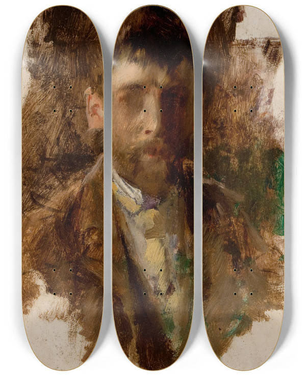 Triptych art skateboard deck of Robert Frederick Blum Selfportrait by Robert Frederick Blum (1857-1903)