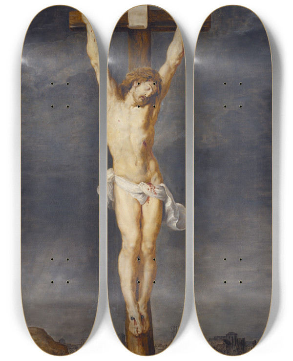Triptych art skateboard deck of Peter Paul Rubens Christ On The Cross_2 by Peter Paul Rubens (1577-1640)