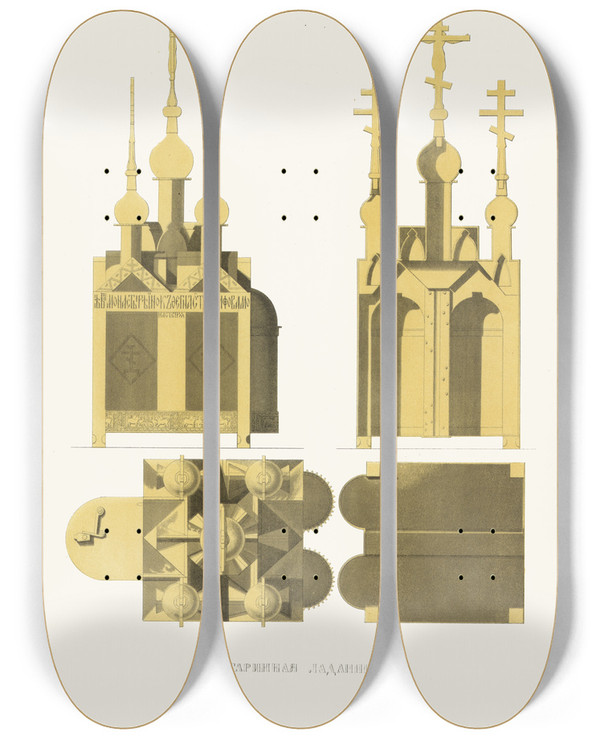 Triptych art skateboard deck of Fedor Grigoryevich Solntsev Starinnaia Ladannitsa V 12 Um Izobrazhenie 2 by Fedor Grigoryevich Solntsev (1801-1892)