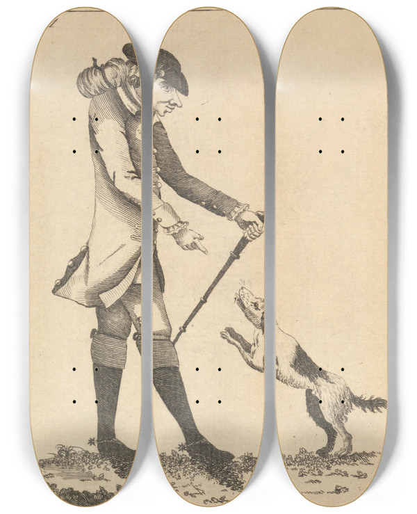 Triptych art skateboard deck of Mary Darly A Macaroni by Mary Darly (1756-1779)