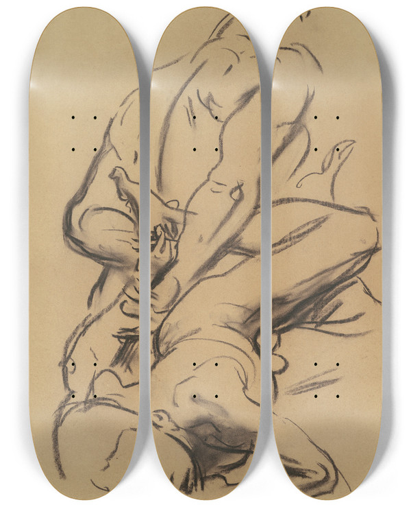 Triptych art skateboard deck of John Singer Sargent Study For Judgment by John Singer Sargent (1856-1925)