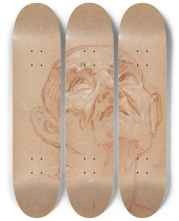 Triptych art skateboard deck of Francesco Lorenzi Verona Sketchbook Male Head Page 31 by Francesco Lorenzi (1723-1787)