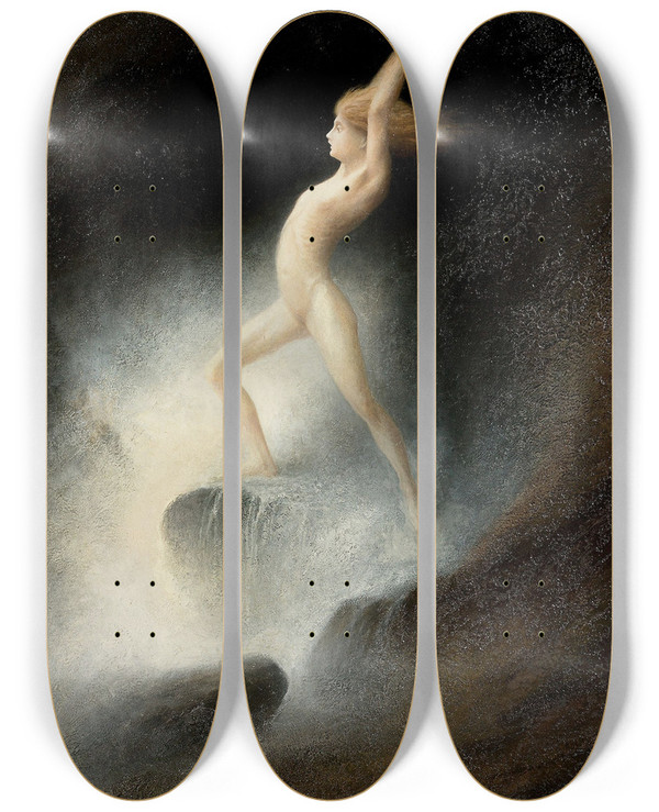 Triptych art skateboard deck of Karl Wilhelm Diefenbach Ephebos by Karl Wilhelm Diefenbach (1851-1913)