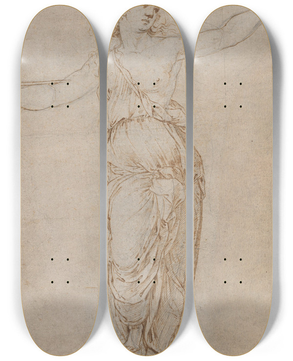 Triptych art skateboard deck of Raphael Lucretia by Raphael (1483-1520)