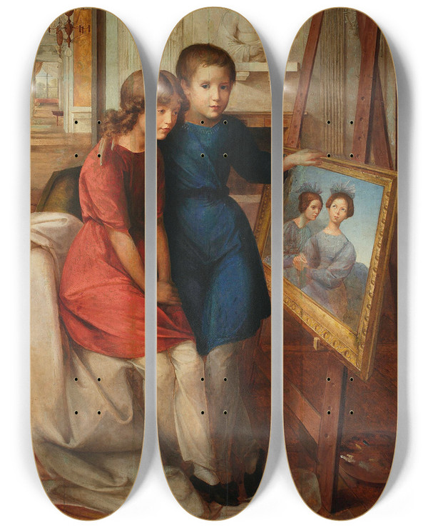 Triptych art skateboard deck of Wojciech Korneli Stattler Portrait Of Alfred Potocki And Adam Potocki by Wojciech Korneli Stattler (1800-1875)