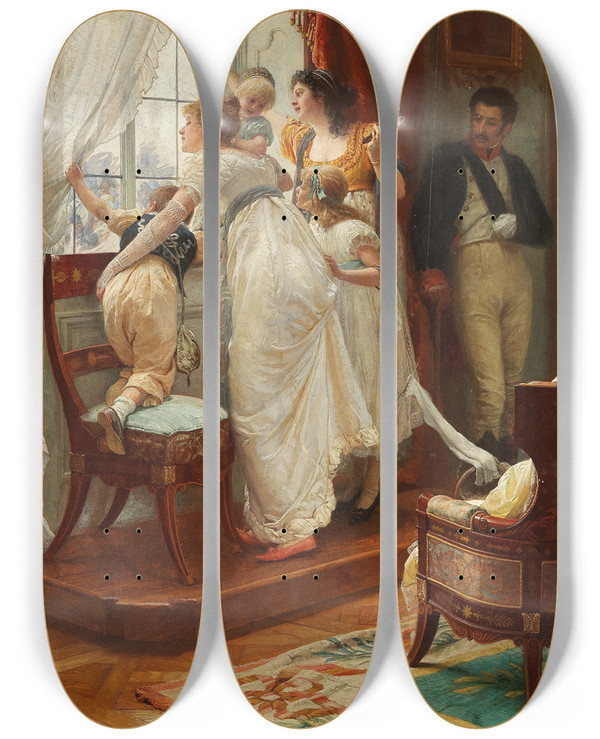 Triptych art skateboard deck of Franz Xaver Simm Einzug The Arrival by Franz Xaver Simm (1853-1918)