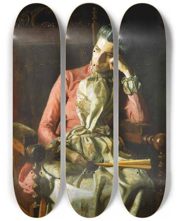 Triptych art skateboard deck of Thomas Eakins Miss Amelia Van Buren by Thomas Eakins (1844-1916)