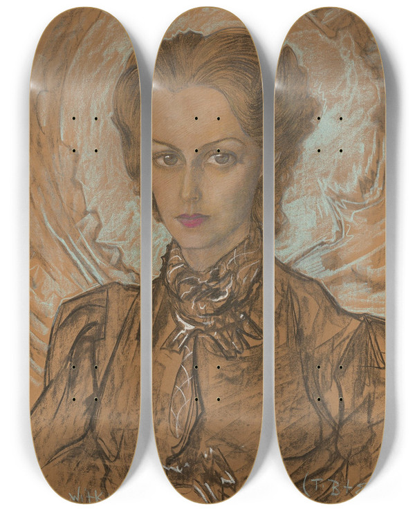 Triptych art skateboard deck of Stanisaw Ignacy Witkiewicz Pani Boreniakowa Portrait Hermina Boreniok by Stanislaw Ignacy Witkiewicz (1885-1939)