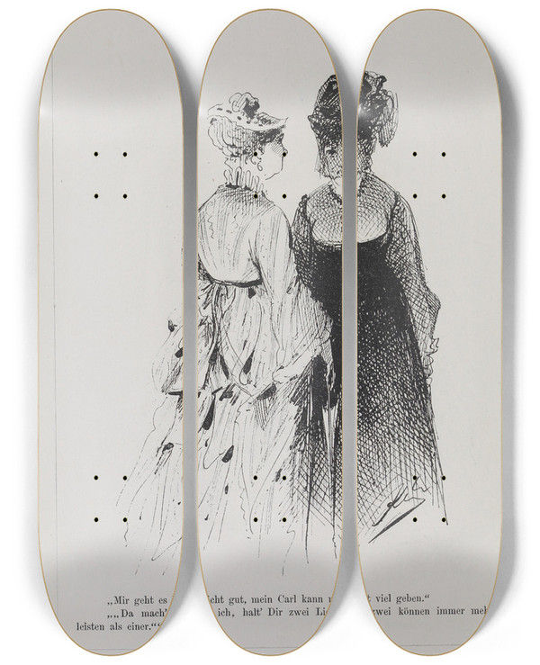 Triptych art skateboard deck of Karel Klic Bilderbuch Fur Hagestolze Pl040 by Karel Klic (1841-1926)