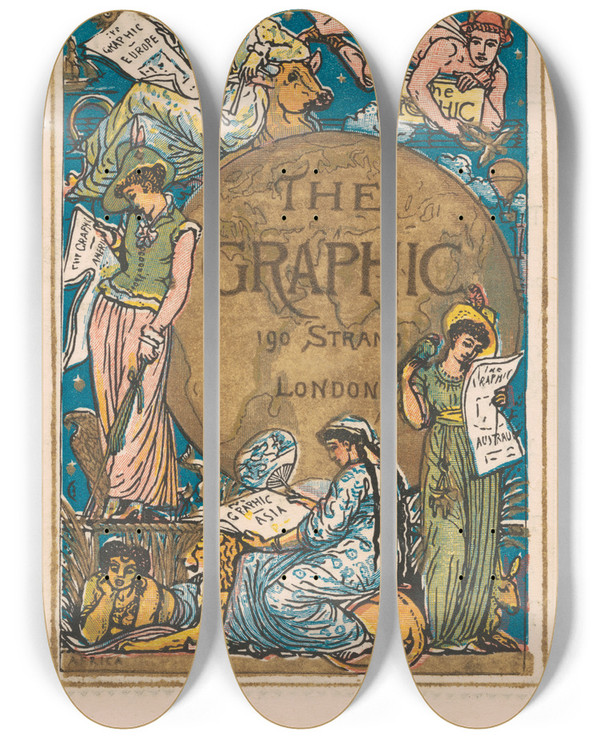 Triptych art skateboard deck of Walter Crane The Graphic_1 by Walter Crane (1845-1915)