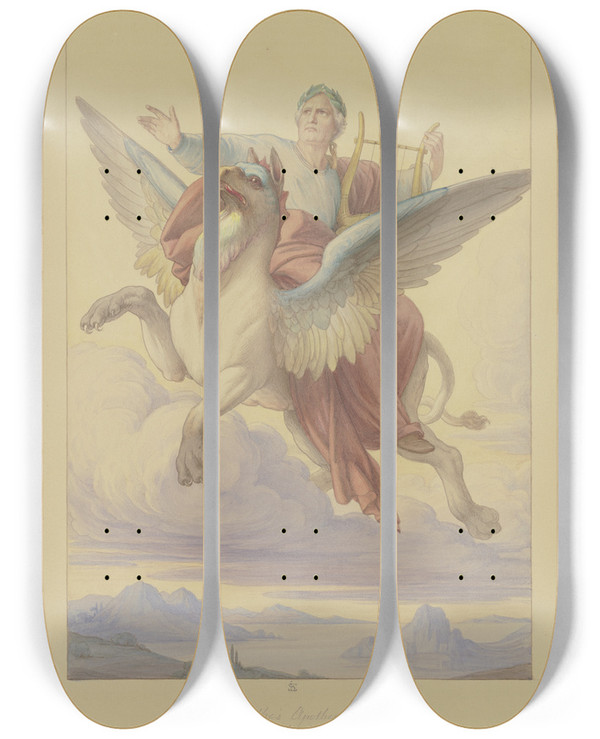 Triptych art skateboard deck of Eduard Von Steinle Goethes Apotheosis by Eduard Von Steinle (1810-1886)