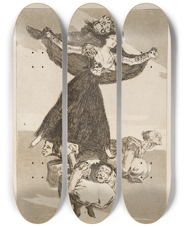 Triptych art skateboard deck of Francisco De Goya Volaverunt They Have Flown by Francisco de Goya (1746-1828)