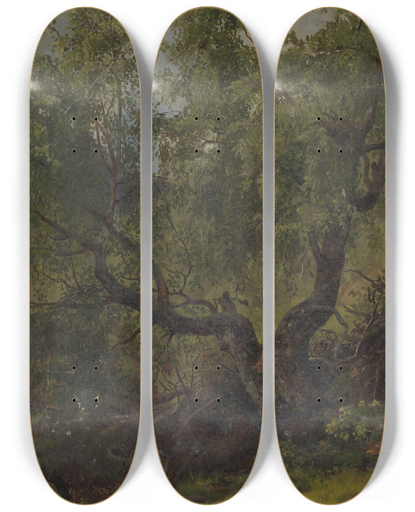 Triptych art skateboard deck of Adolph Tidemand Forest Study From Numedal by Adolph Tidemand (1814-1876)