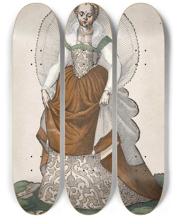 Triptych art skateboard deck of Jost Amman Foemina Ex Praecipua Nobi From Trachtenbuch Von Nurnberg by Jost Amman (1539-1591)
