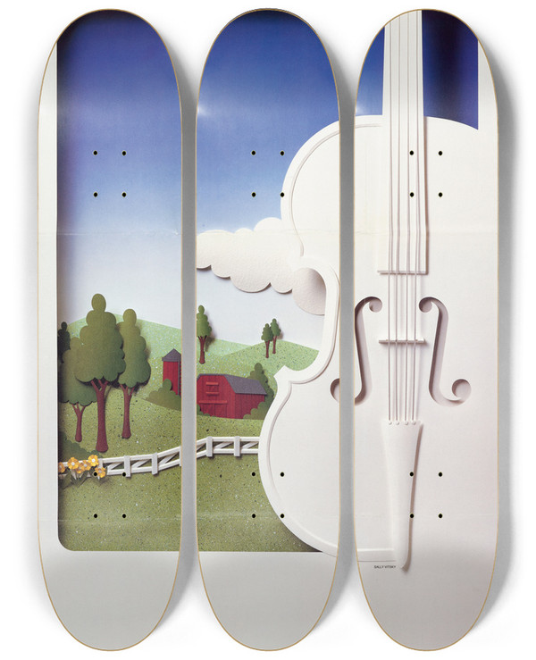 Triptych art skateboard deck of Us Information Agency Background Visuals For Tim Obrien And The Band Poster by U S Information Agency (1953-1999)