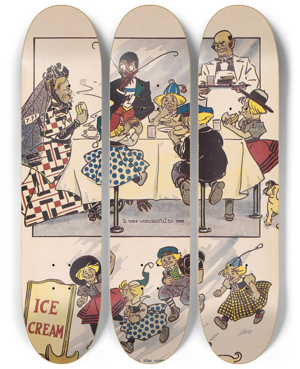 Triptych art skateboard deck of Ike Morgan The Wogglebug Book Pl09 by Ike Morgan (1871-1913)