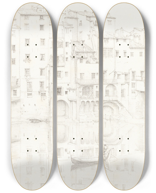 Triptych art skateboard deck of Edward John Poynter A View Of The Arno Florence by Edward John Poynter (1836-1919)