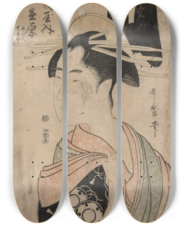 Triptych art skateboard deck of Kitagawa Utamaro Woman Of The Yoshiwara by Kitagawa Utamaro (1753-1806)