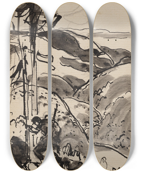 Triptych art skateboard deck of Auguste Louis Lepre Dans Les Vosges_2 by Auguste Louis Lepere (1849-1918)