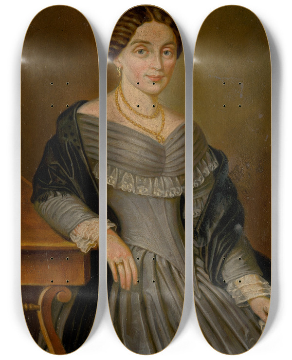 Triptych art skateboard deck of Peter Michal Boh Portrait Of Mrs Makovick by Peter Michal Bohun (1822-1879)