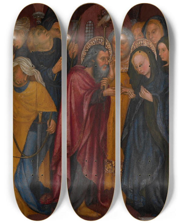 Triptych art skateboard deck of Michelino Da Besozzo The Marriage Of The Virgin by Michelino Da Besozzo (1370-1455)