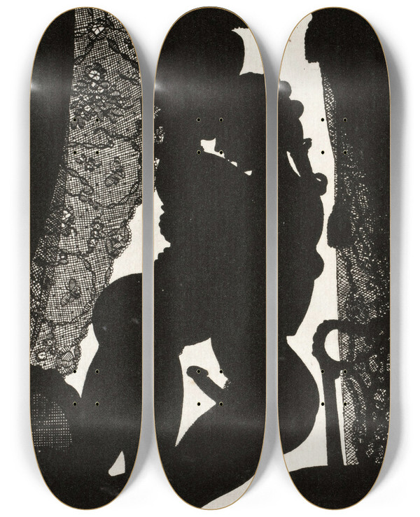 Triptych art skateboard deck of Konstantin Andreevich Somov Image From Somovs Livre De La Marquise 4 by Konstantin Andreevich Somov (1869-1939)