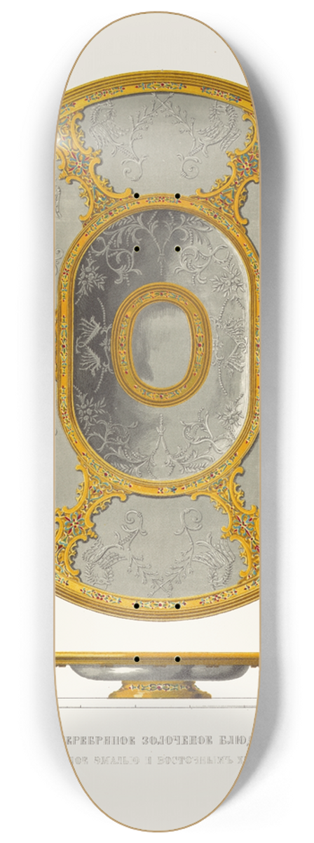 Fedor Grigoryevich Solntsev - Serebrianoe zolochenoe bliudo, ukrashennoe emaliu i vostochnym khrustalem 8.25 inch art skate deck