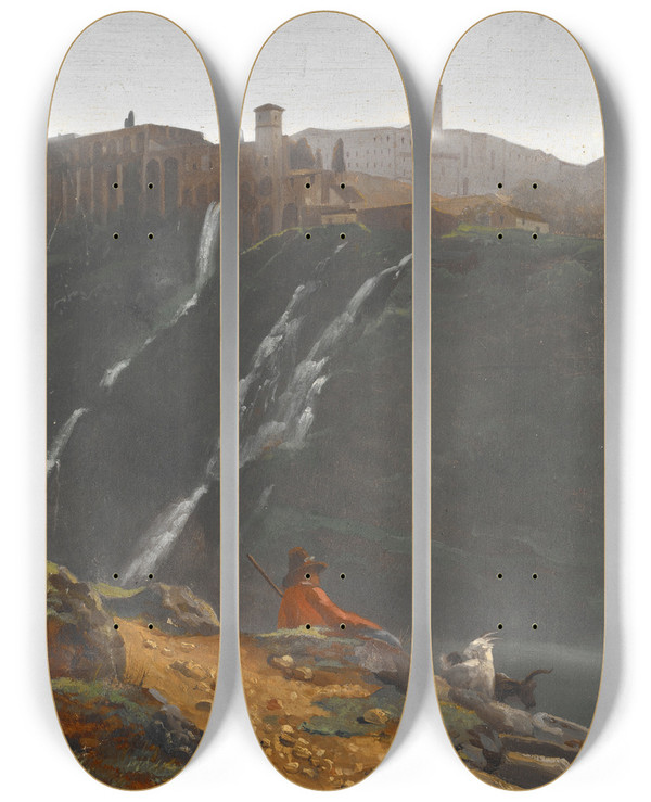 Triptych art skateboard deck of Achille Etna Michallon Goatherd Opposite The Falls Of Tivoli_2 by Achille Etna Michallon (1796-1822)