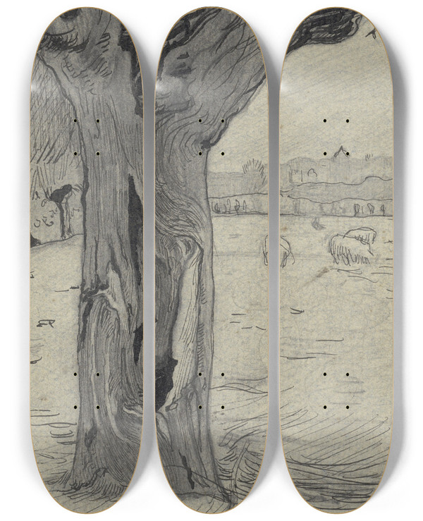 Triptych art skateboard deck of Richard Nicolas Roland Holst Knotwilg In Een Weidelandschap by Richard Nicolaus Roland Holst (1868-1938)